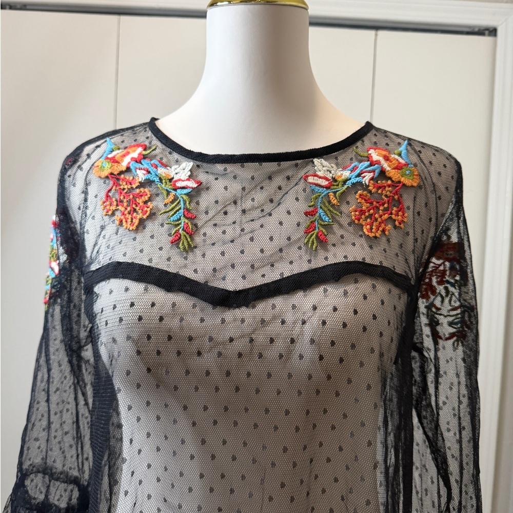 True Destiny Black Sheer Floral Blouse - Picture 2 of 7